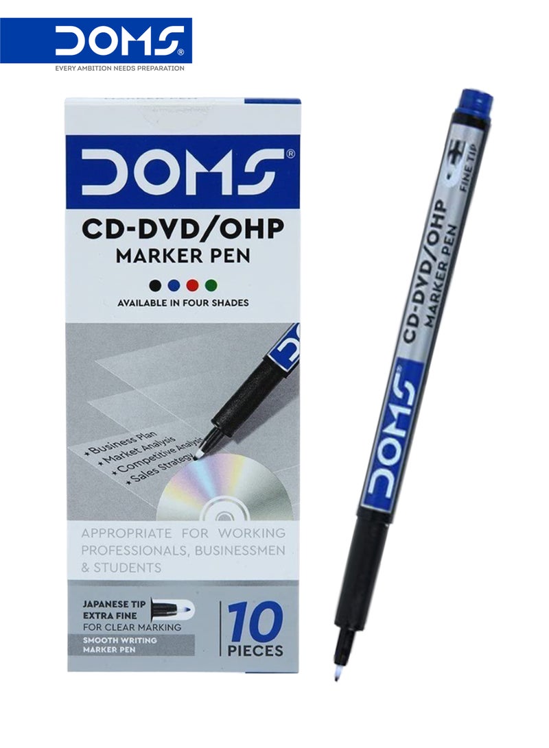 DOMS CD Marker Pen, Fine Tip, Blue, Permanent Ink, Smooth Writing, Pack of 10 - Image 1